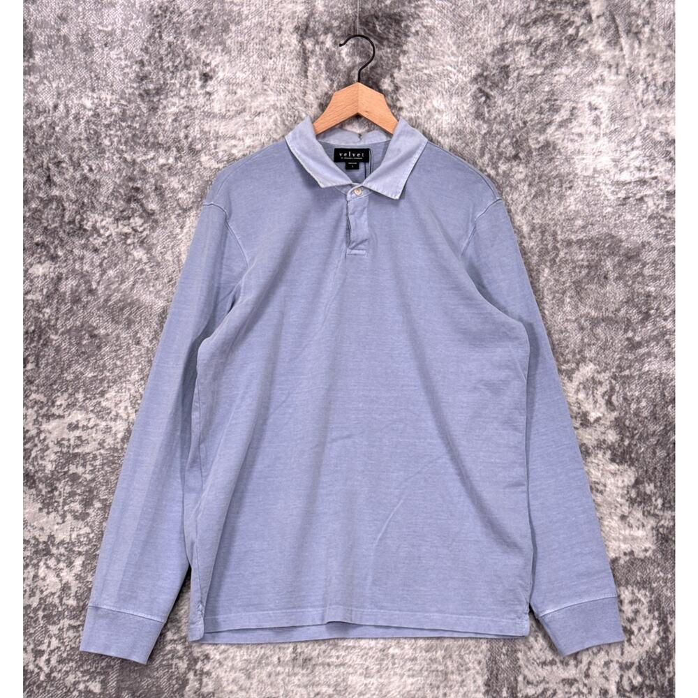 New Velvet Graham Spencer Polo Shirt Large Men Balthazar Washed Blue Long Sleeve